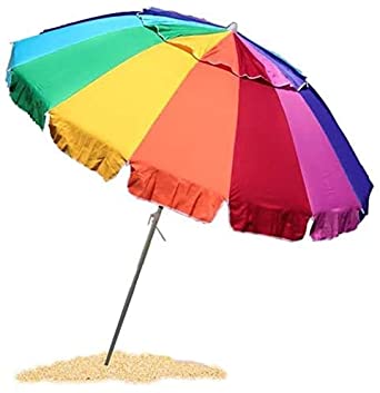 EasyGo 8 Foot Heavy Duty HIGH Wind Beach Umbrella - Giant 8' Beach Umbrella with Sand Anchor & Carrying Bag -Sturdy Pole and Thicker Fiberglass Ribs for High Wind Resistance (Rainbow-8Ft)