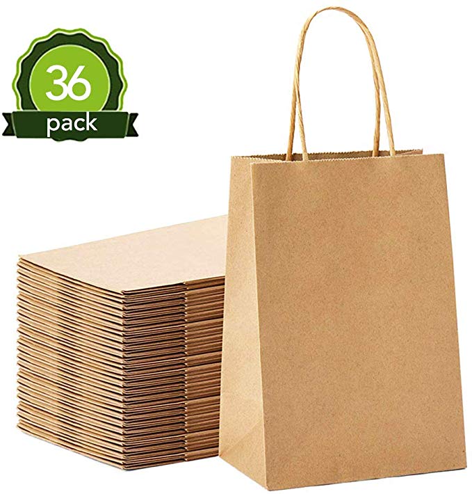 Jobary 36 Pcs Brown Paper Bags with Handles 23*8*17, Gift Bags,Party Bags, Perfect Solution for Baby Shower, Birthday Parties, Gifts, Restaurant takeouts, Shopping, Retail（Thicken 140gsm）