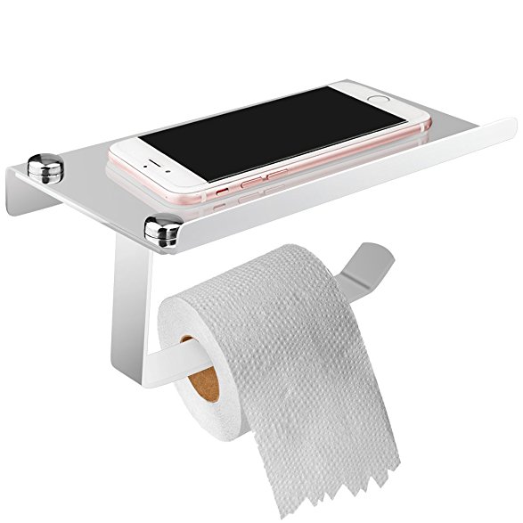 ONSON Toilet Paper Holder,Tissue Holders with Cellphone Storage Shelf,Stainless Steel Brushed Finish