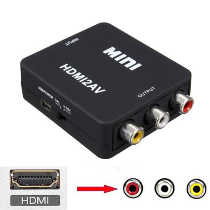 NAMEO Mini Composite 1080P HDMI to RCA Audio Video AV CVBS Adapter Converter Supporting PAL/NTSC with USB Charge Cable for PC Laptop Xbox PS4 PS3 TV STB VHS VCR Camera DVD (Black)