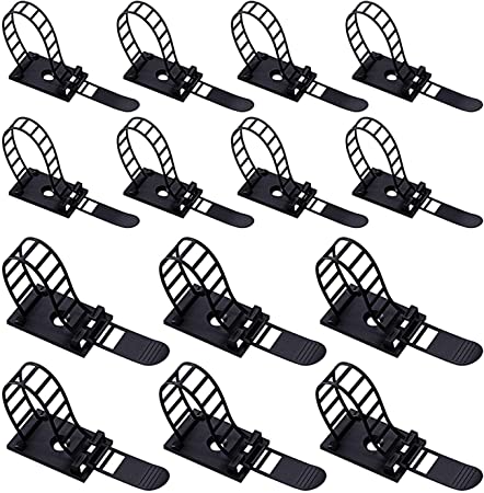 Besteek 60Pcs Adjustable Cable Organizer, 2 Sizes Self-Adhesive Cable Clips Cord Management Cable Straps for Wire Management, Large and Small