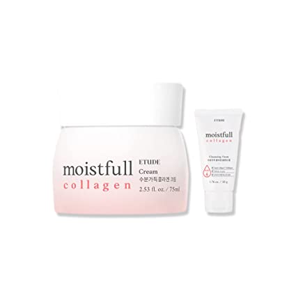 ETUDE Moistfull Collagen Cream Special Set ( Collagen Cream 2.53 Fl.oz.  Collagen Cleansing Foam 1.76 Fl.oz.) | Collagen Water Delivers Hydration To Make Your Skin Bouncy & Dewy | Soft And Adhering