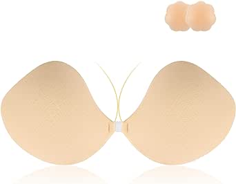 Niidor Strapless Sticky Bra Push-up Silicone Gel Adhesive Bra for Backless Dress No Show Invisible Bra with Nipple Covers