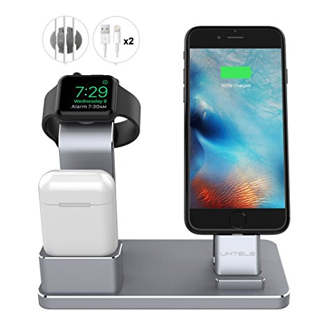 UMTELE Apple Watch Stand Apple Watch Charging Stand AirPods Stand Charging Docks Holder for Apple Watch Series 3/2/1/ iPhone X/8/8Plus/7/7 Plus /6S /6S Plus/ AirPods/ iPad, Space Gray
