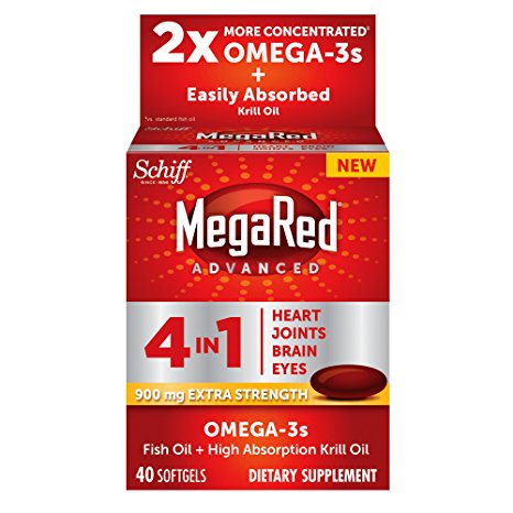 MegaRed Advanced 4 in 1 900 mg Fish Oil High Absorption Krill Oil with 700 mg Omega-3 Fatty Acids and 600 mg of DHA & EPA, 40 Count