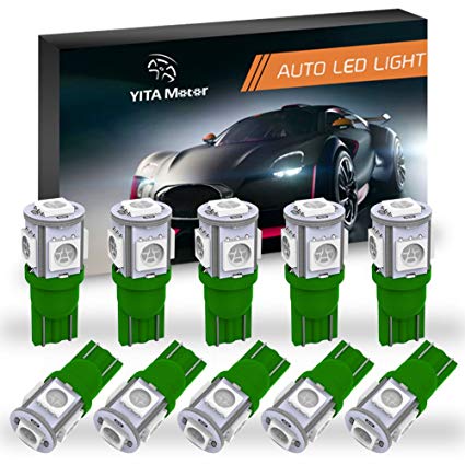 YITAMOTOR 10PCS T10 Wedge 5-SMD 5050 Green LED Light Bulbs W5W 2825 158 192 168 194 12V DC