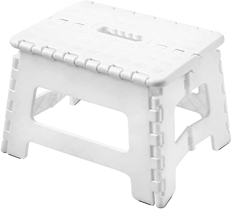 Topfun Folding Step Stool, 9 inch Non-Slip Footstool for Adults or Kids, Sturdy Safe Enough, Holds up to 300 Lb, Foldable Step Stools Storage/Open Easy, for Kitchen,Toilet,Office,RV