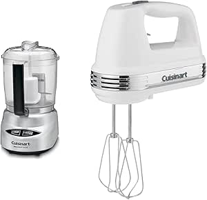 Cuisinart Mini Prep Plus Food Processor, 4 Cup, Brushed Stainless & HM-50 Power Advantage 5-Speed Hand Mixer, White