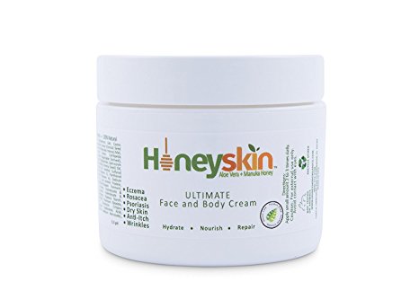 Ultimate Organic Moisturizer Cream (2 oz) Face & Body, Manuka Honey, Aloe Vera, Anti-Aging, Dry Skin Repair Lotion, Eczema, Psoriasis, Rashes, Rosacea, Wrinkles, 100% by Honeyskin