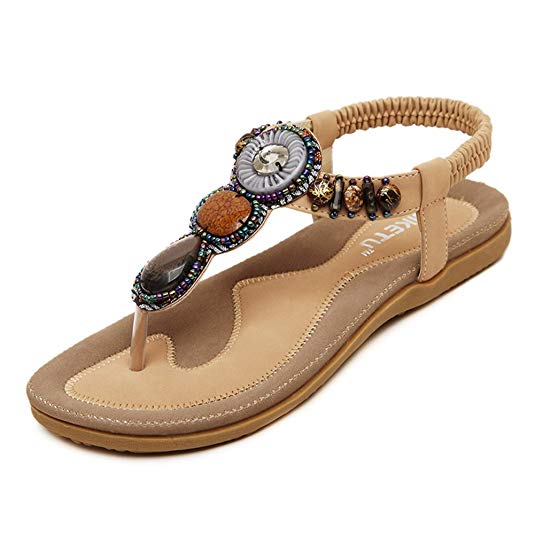 Amaxuan Sandals Women Bohemia Beads Summer Shoes Wild Casual Beach Flats