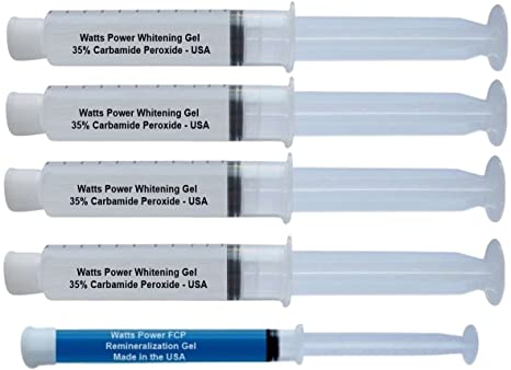 Watts Power 35% Dual Action Teeth Whitening Gels Huge 10ml - 4 Huge 10ml Gels Plus Aftercare Gel - Optimized OTC Dual Action for Surface and Deep Stains for Quick Results - Made in The USA - Kosher