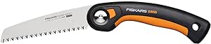 Fiskars Plus Klappsäge, Für dicke Stämme und Äste, 3 Schneidpositionen, Scharfes Power Tooth-Blatt, Grobzahnung, Blattlänge: 15 cm, Schwarz/Orange, SW68, 1067552