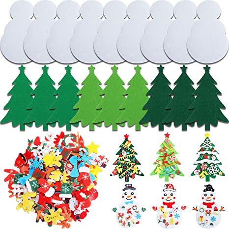 18 Sets DIY Felt Christmas Tree and Snowman Set Crafts Felt Kids Christmas Tree on The Wall Christmas Crafts for Kids Making Crafts Christmas Tree Fun Home Activities