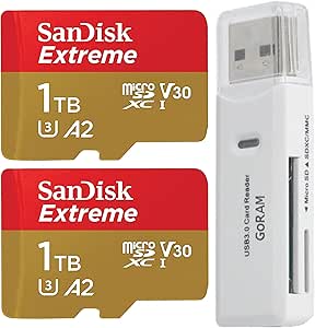 SanDisk 1TB (2 Pack) Extreme microSDXC 190MB/s UHS-I Memory Card SDSQXAV-1T00-GN6MN Bundle with (1) GoRAM Card Reader (1TB, 2 Pack)