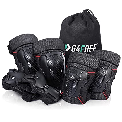 G4Free Knee Elbow Pads Wrist Guards 3 In 1 Protective Gear Set for Adults Women Men Kids Bike Skateboard Rollerblades Inline Roller Skating Cycling BMX Bicycle Scooter