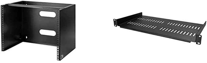 StarTech.com 8U Wall Mount Patch Panel Bracket - 13.75 inch Deep - 19" Patch Panel Rack & 1U Server Rack Shelf - Universal Vented Rack Mount Cantilever Tray, Black (CABSHELFV1U)