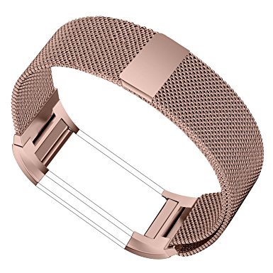 Fitbit Charge 2 band Infinitely Adjustable Milanese Loop,Woven Stainless Steel Mesh with an Adjustable Magnetic Closure,ABOOM High end Bands for Fitbit Charge 2 (Milanese-Rose Gold)