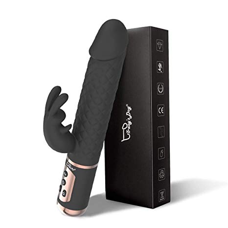 Vibrating Rabbit Realistic Dildo for Clitoral Stimulation, G-Spot Vibrator Bunny Rotating Bead Waterproof Rechargeable Clitoral Anal Vibrator Adult Sex Toys(Black)