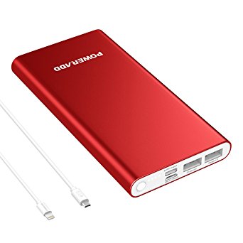 Poweradd Pilot 4GS Pro 12000mAh Power Bank (Lightning & Micro Input, Dual 3A Output) with Smart Charge for iPhone, iPad, Samsung, LG, HTC and More - Red