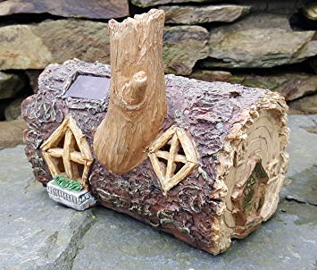 Solar Powered Outdoor Decorative Garden Ornament Fairy House, Colour Changing Log Home (Lights Up At Dusk)