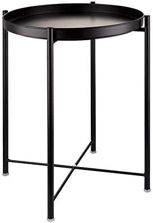 JANE EYRE End Table,Folding Metal Side Table Waterproof Small Coffee Table Sofa Side Table with Removable Tray for Living Room Bedroom Balcony and Office (Black)