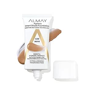 Almay Anti-Aging Foundation, Smart Shade Face Makeup with Hyaluronic Acid, Niacinamide, Vitamin C & E, Hypoallergenic, -Fragrance Free, 400 Beige, 1 Fl Oz (Pack of 1)