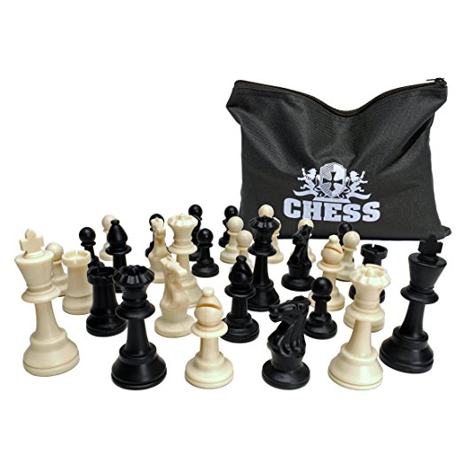 Best Value Staunton tournament chess pieces - black and cream plastic chessmen with 3.75 inch king