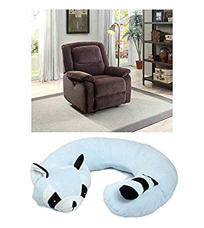Push-Button Recliner Chair with Neck Pillow (Brown)