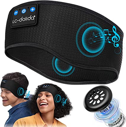 LC-dolida Bluetooth Headband, Cozy Wireless Band Sleep Headphones Sleep Mask with Thin HD Stereo Speakers Music Headband Perfect for Side Sleepers, Sport,Travel Best Gifts for Men Women