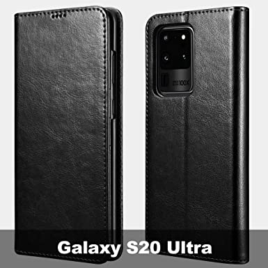 icarercase Samsung S20 Ultra Wallet Case, Premium PU Leather Folio Flip Cover with Kickstand and Credit Slots for Galaxy S20 Ultra 6.9 Inch(Black)