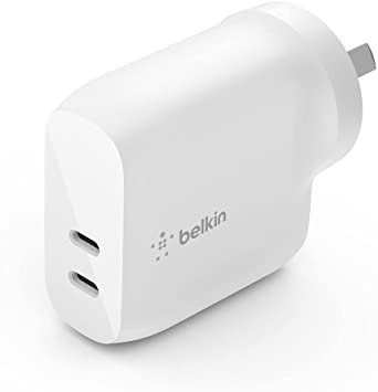 Belkin 40W USB Type C PD Wall Charger, Dual USB-C Ports for 20W Per Port Fast Power Delivery Enabled Charging for iPhone 12, 12 Pro, 12 Pro Max, Mini, iPad Pro, Galaxy, and More