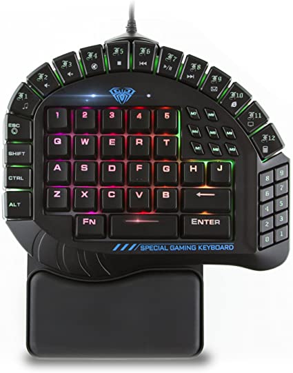 Aula One Handed Gaming Keyboard, RGB LED Backlist Mechanical Keyboard with Removable Hand Rest for PC Gamer & Typing