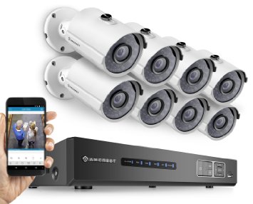 Amcrest Full-HD 1080P 8CH Video Security System - Eight 1920TVL 21-Megapixel Weatherproof IP66 Bullet Cameras 65ft IR LED Night Vision 3TB HDD HD Over AnalogBNC Smartphone View White