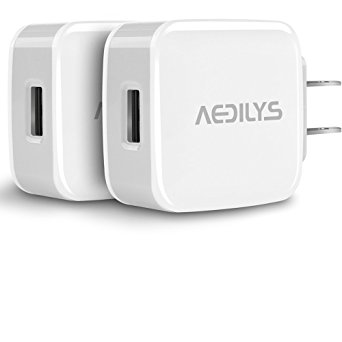 USB Wall Charger, AEDILYS 2pack 5V/2.0A Universal Easy Grip Home Office Travel Wall Charger Adapter for iPhone iPad, Samsung Galaxy, HTC Nexus , Bluetooth Speakers (White,2 Pack)