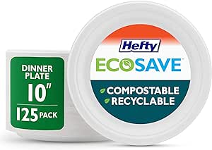 "Hefty ECOSAVE Compostable Disposable Paper Plates Dinner 10", 125 Count