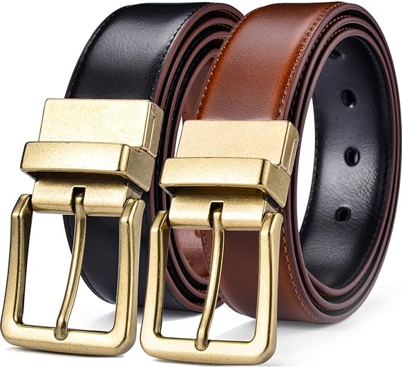 Beltox Men’s Belts Reversible Leather 1.25” Wide 1 for 2 Rotate Buckle Gift Box