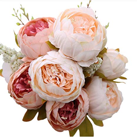 Veryhome Artificial Silk Peony Bouquets Wedding Home Decoration,Pack of 1 (Light Pink)
