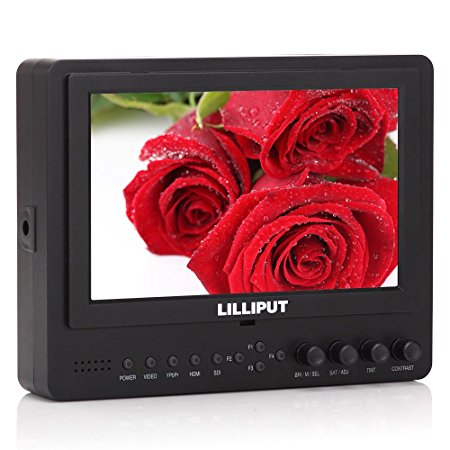 Professional LILLIPUT 7'' 665 / O 665GL-70NP / HO / Y Color TFT LCD Monitor With HDMI, YPbPr, AV Input HDMI Output / With F-970 & QM91D Battery Plate   Sun Shade Cover / for DSLR Camera With HDMI Port / Such as: Canon 5D II / 5D III / 7D / Nikon D800 / D800E / D7000 D4 Camera etc