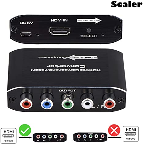 HDMI to Component Converter with Scaler Function, HDMI to YPbPr 5RCA RGB Scaler Adapter V1.4 with R/L Audio Output Support for MacBook TV Blu-Ray DVD PS4 DVD, PSP, Xbox 360,Amazon Fire TV