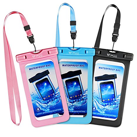 WiHoo Waterproof Phone Case iPhone 7 Plus,Universal Waterproof Phone Pouch for iPhone X/iPhone 7/7 Plus/6/6s/6 Plus/6s Plus and Other Smart Phone Waterproof Case Up to 6.0"(3-Pack)