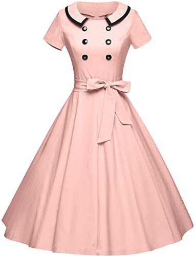 GownTown Womens Dresses 1950s Vintage Dresses 3/4 Sleeves Belt Swing Stretchy Dresses