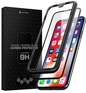 SUPCASE iPhone Xs Max Screen Protector, [Anti-Scratch] Premium 3D Curved Edge Anti-Impact Tempered Glass Screen Protector with Guide Frame for iPhone Xs Max 6.5 Inch 2018 (2-Pack)