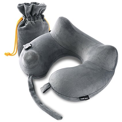 HOEASY Travel Pillow Luxuriously Soft Inflatable Neck Pillow Support-Compact & Lightweight for Airplane Train Car Office or Rest (grey-01)