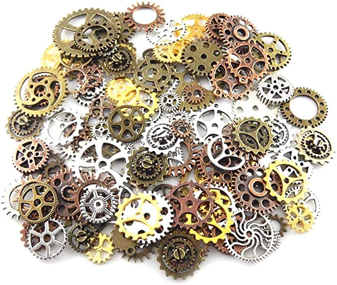 100g (70-80pcs) Mix Skeleton Steampunk Clock Watch Gear Cog Wheel Pendant Charms Jewelry Making DIY Steampunk Gear Pendant Charms Wholesale (4 Color Mixed)