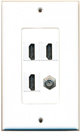 RiteAV - 3 x HDMI and 1 x Coax Cable TV F Type Port Wall Plate White Decorative
