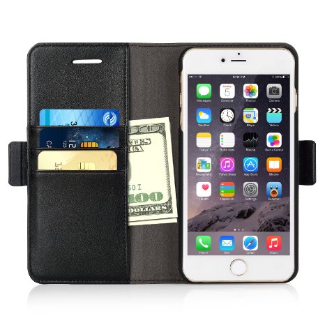 iPhone 6s Plus / 6 Plus Wallet Case, iXCC® Detachable Folio Magnetic Cover Case [2 in 1] with Premium Leather and Credit Card Slots - Black