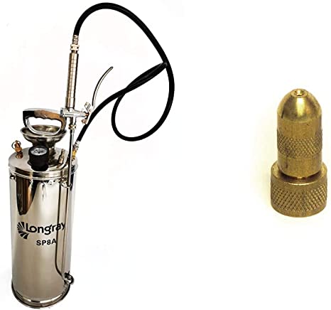 Longray SP8A Stainless Steel Sprayer, 2 Gallon, Metallic & Chapin International 66000 Brass Adjustable Cone Nozzle