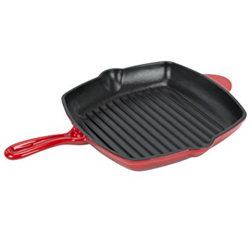 Zelancio Enamel Square Grill Pan Griddle, Cayenne Red, 10 Inch