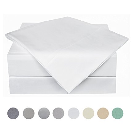 PHF 400T Sheet Set 100% Cotton Satin 4 Piece Queen Size White