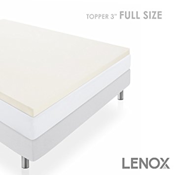 Premium Full Size Memory Foam Mattress Topper by LENOX, 3 Inch Thick Adaptive Support Smart Pressure Point Relief Ultra Breathable Design Cooling Technology 5 Year Market Leading Warranty